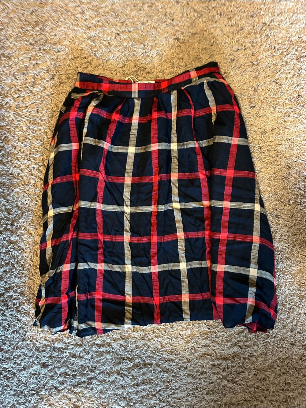 Plaid Midi Skirt in navy, Red & Cream